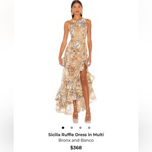 Bronx and Banco High Low Dress in Gold and Cream | Sicilia Ruffle Dress in Multi